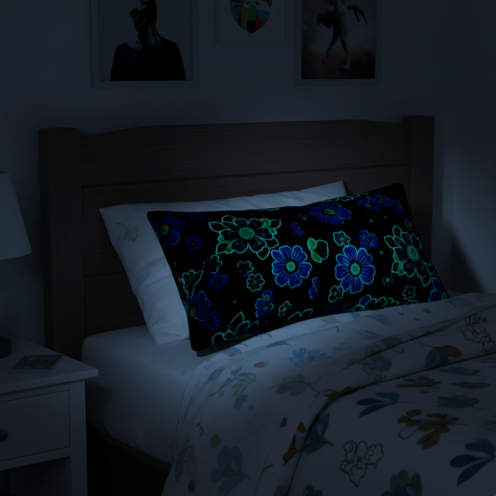 Almohada GRANDE Glow in the Dark Brilla en la Oscuridad (92.5 cm x 27 cm) · Suave, divertida y luminosa
