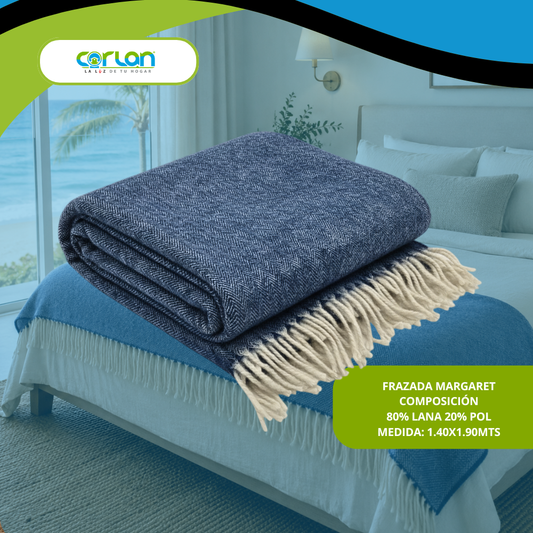 Frazada Margaret 1.40 x 1.90 m | Extra Cálida, Suave y Elaborada con 80% Lana