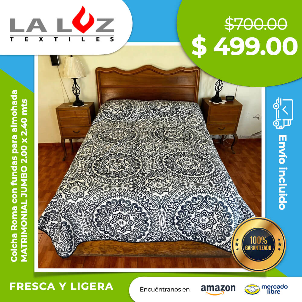 Colcha Roma con fundas para almohada Fresca y Ligera MATRIMONIAL JUMBO 2.00 x 2.40 mts
