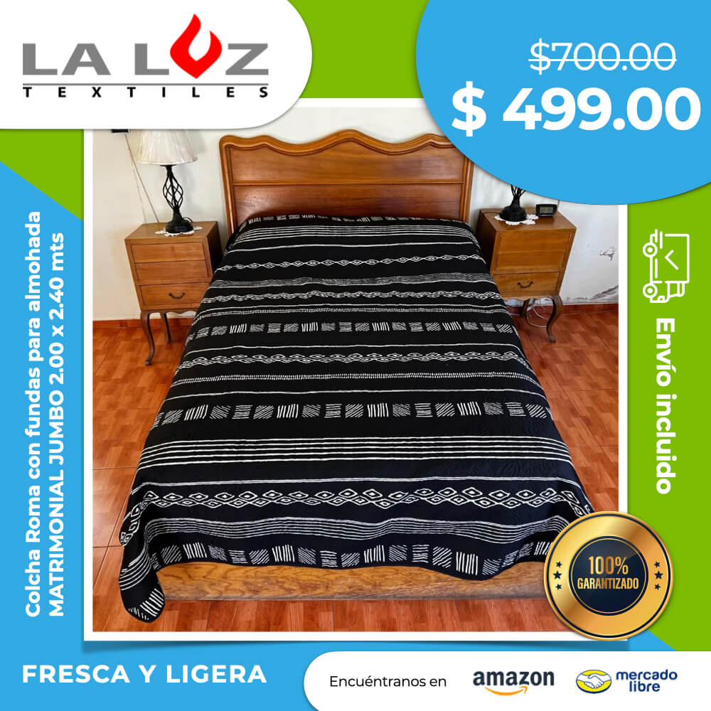 Colcha Roma con fundas para almohada Fresca y Ligera MATRIMONIAL JUMBO 2.00 x 2.40 mts