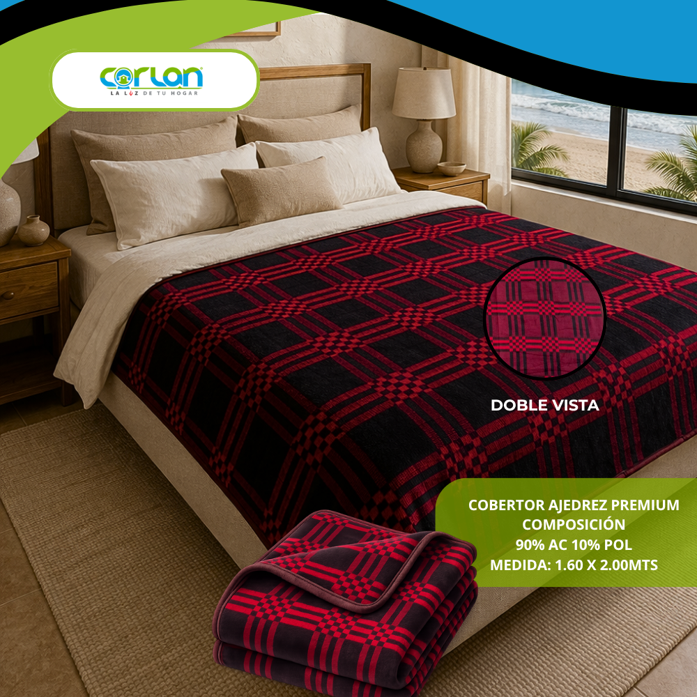 Cobertor Ajedrez Premium 1.60 x 2.00 m | Extra Suave, Cálido y con Elegante Diseño Cuadriculado