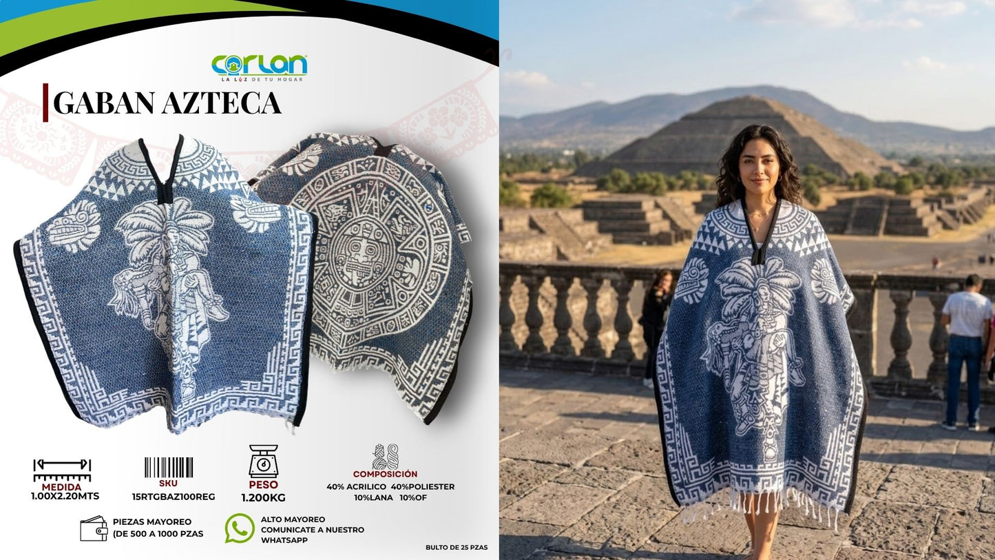 Gabán Azteca con y Sin Gorro | Cálido, Ligero y Estilo Ancestral 1.00 x 2.20 m