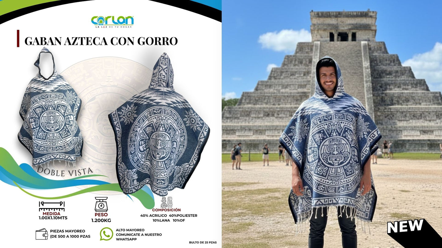 Gabán Azteca con y Sin Gorro | Cálido, Ligero y Estilo Ancestral 1.00 x 2.20 m