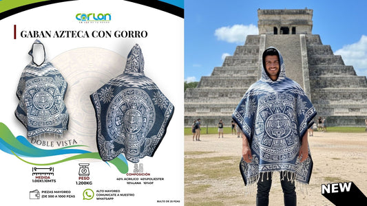Gabán Azteca con y Sin Gorro | Cálido, Ligero y Estilo Ancestral 1.00 x 2.20 m