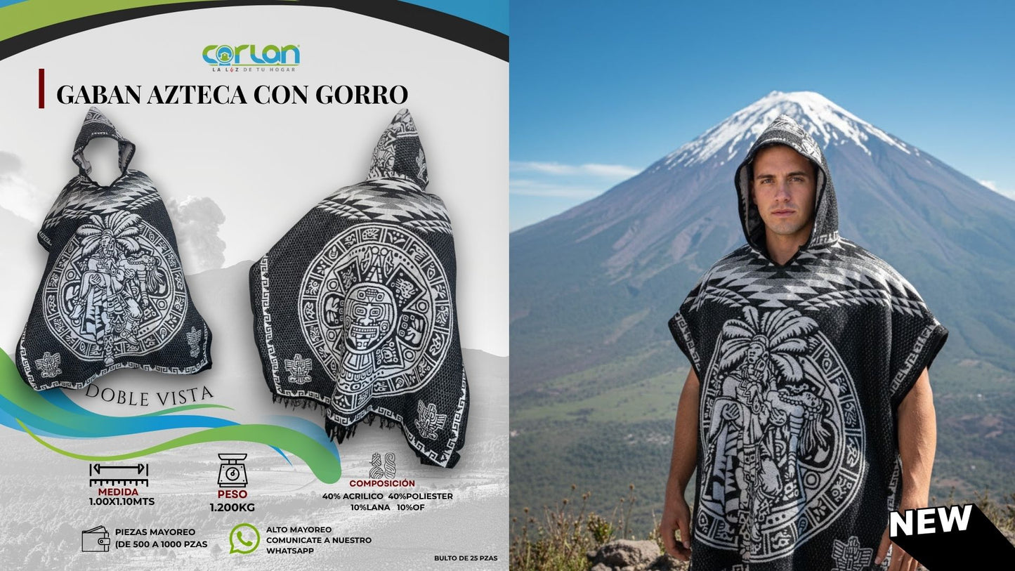 Gabán Azteca con y Sin Gorro | Cálido, Ligero y Estilo Ancestral 1.00 x 2.20 m
