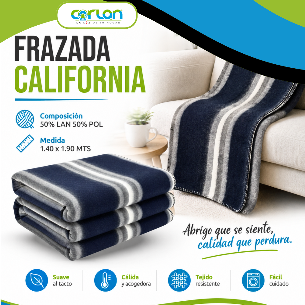 Frazada California  1.40 x 1.90 m | Cálida, Suave y Duradera