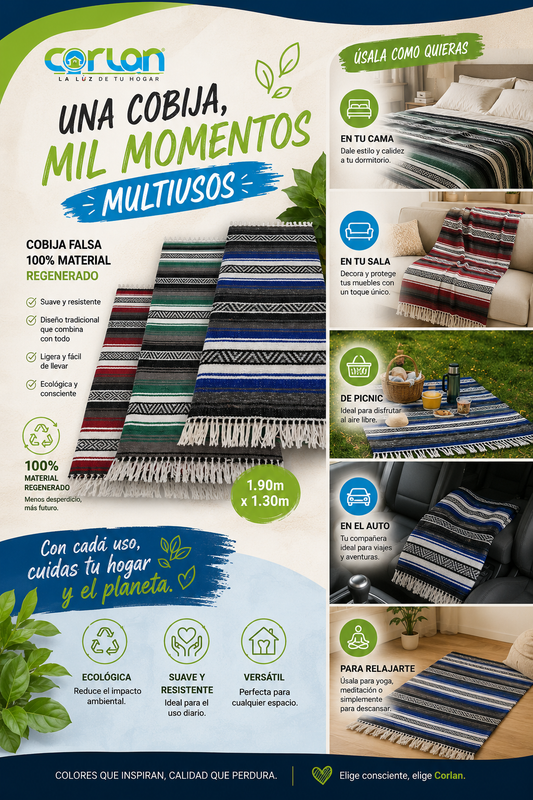 Cobija Falsa Regenerada Multiusos 1.30 x 1.90 m | Ligera, Práctica y Versátil