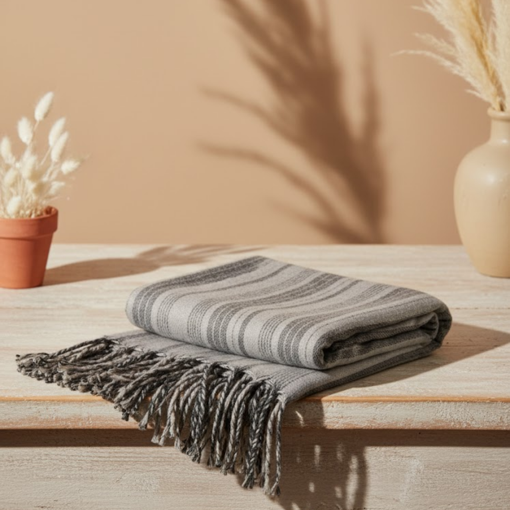 Frazada Rayas Viajera · 50% Lana · 1.40 x 1.90 mts — Calidez moderna para tu hogar