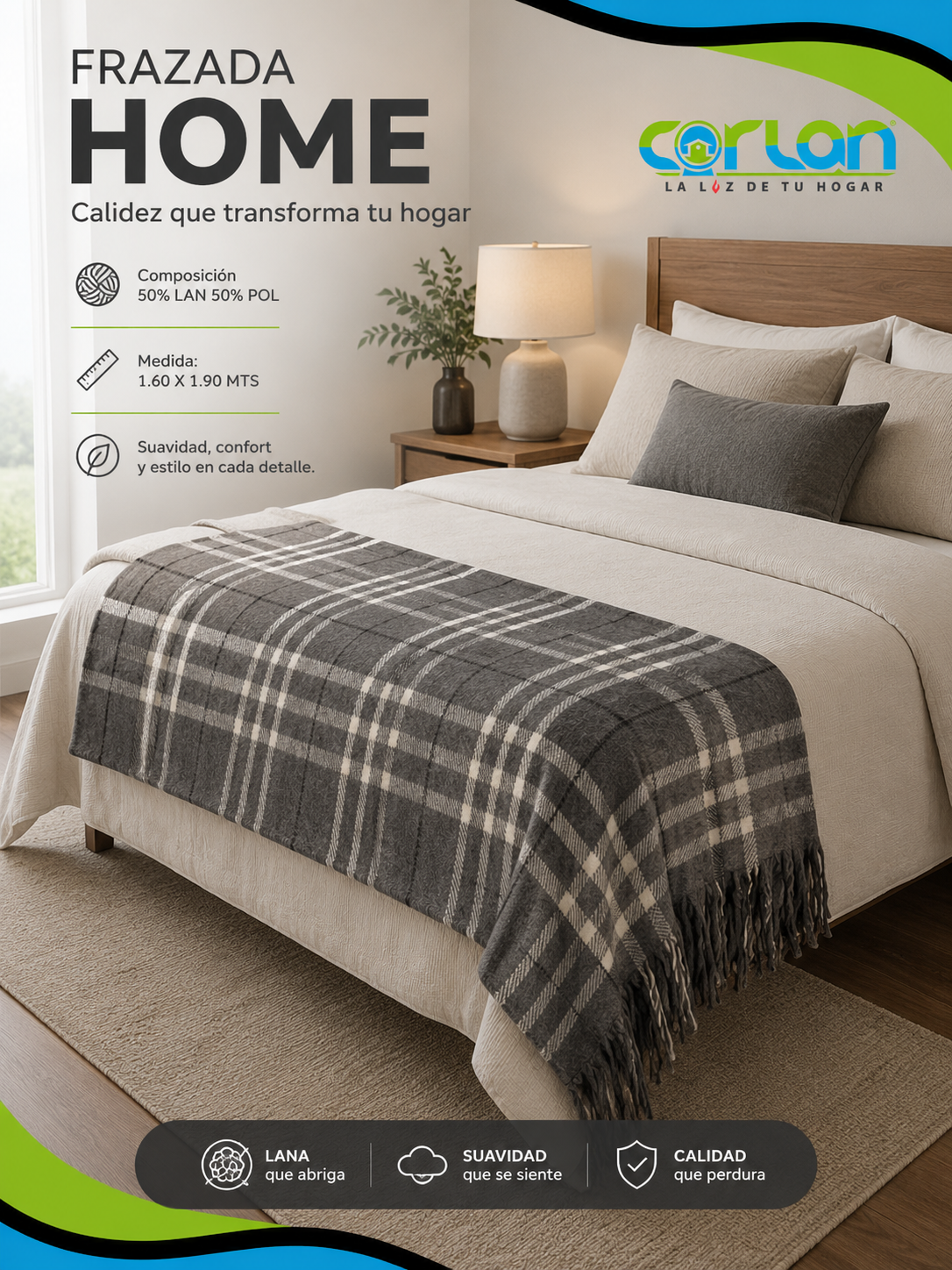Frazada Home · 50% Lana · 1.60 x 1.90 mts | Calidez moderna para tu hogar