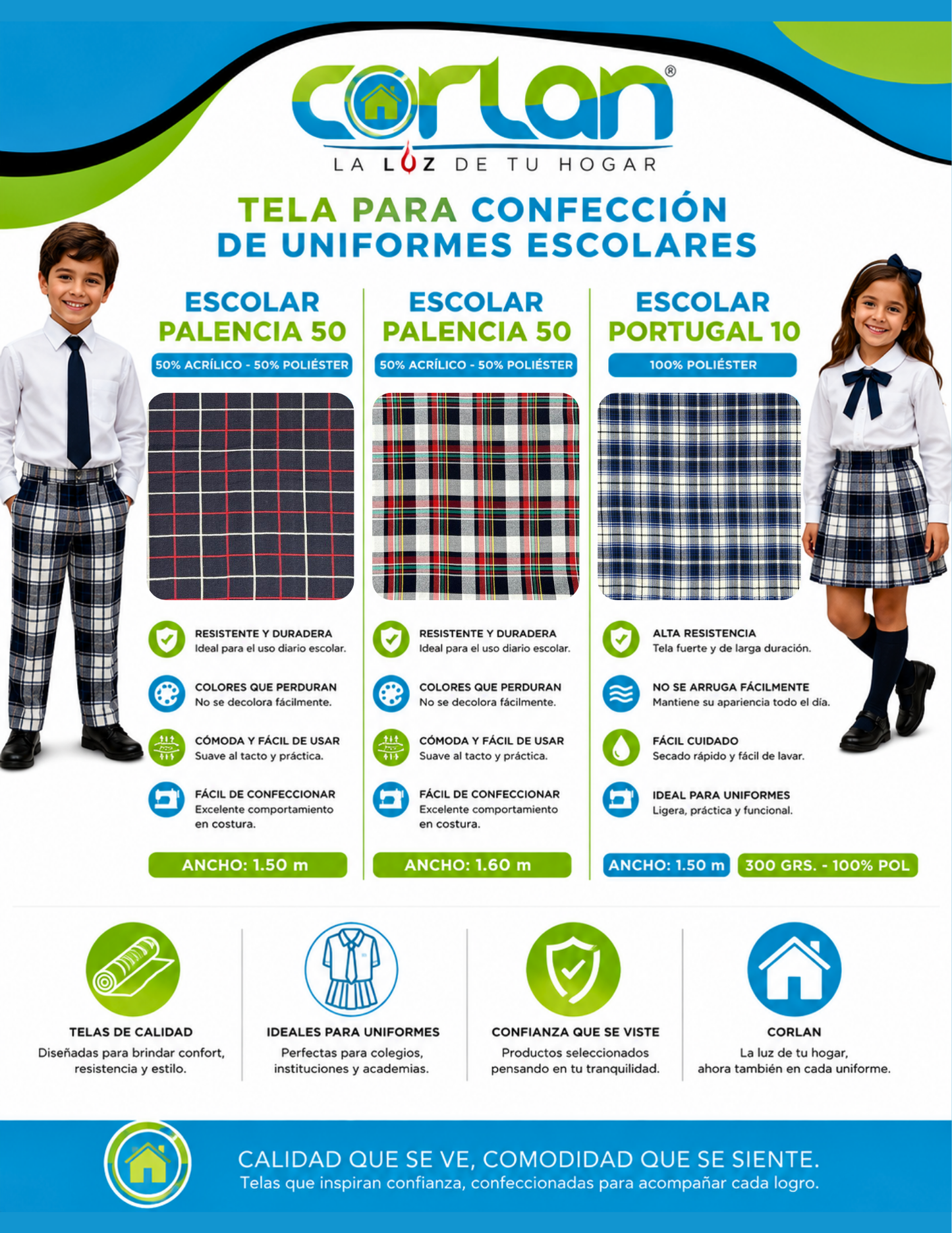 Tela Escolar Para Confección de Uniformes
