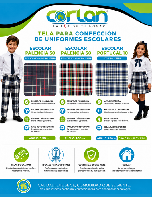 Tela Escolar Para Confección de Uniformes
