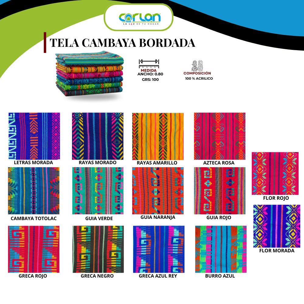 Tela Tipo Cambaya Bordada, Rayada y Tricolor | 100% Acrílico, Tradición y Color para tus Creaciones