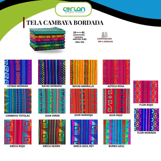 Tela Tipo Cambaya Bordada, Rayada y Tricolor | 100% Acrílico, Tradición y Color para tus Creaciones