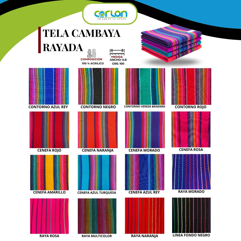 Tela Tipo Cambaya Bordada, Rayada y Tricolor | 100% Acrílico, Tradición y Color para tus Creaciones