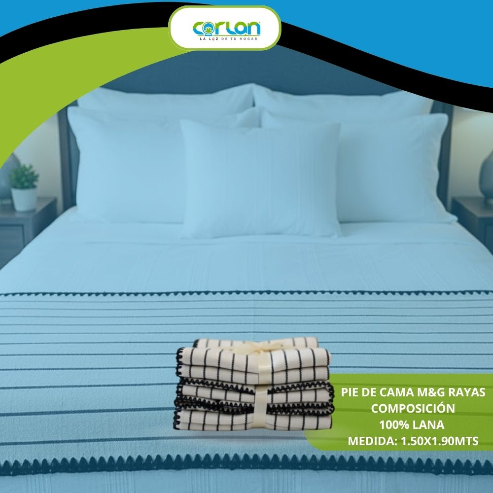 Pie de Cama M&G Rayas 1.50 x 1.90 m | 100% Lana, Elegancia y Calidez para tu Recámara